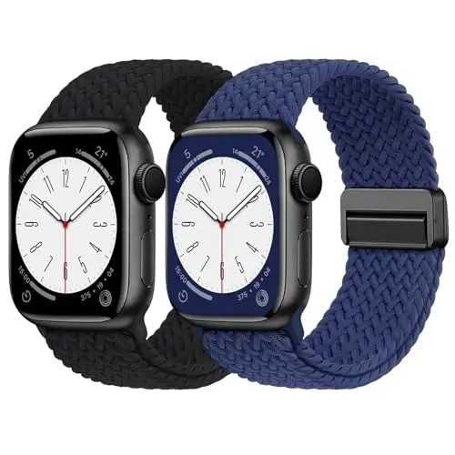 Magnetic Braided Solo Loop Compatible with Apple Watch Band 40mm 41mm 38mm 45mm 44mm 42mm 46mm 49mm Women Men, Stretchy Elastic Wristband Strap for iWatch SE SE 2 Series 10 9 8 7 6 5 4 3 Ultra Ultra 2 - Magnetic