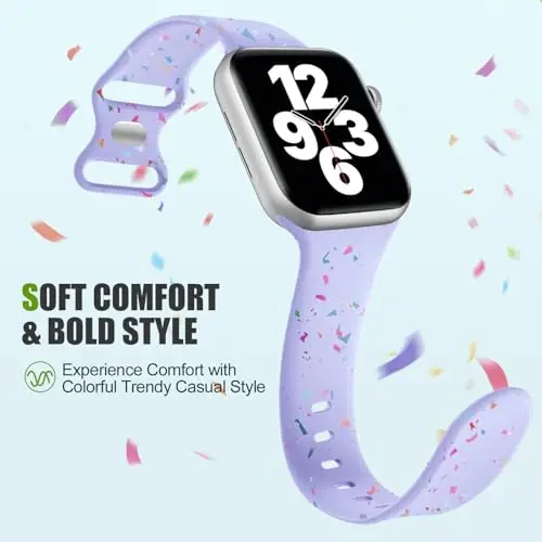 Wepro for Apple Watch Band 44mm SE Series 6 5 4/10 46mm/9 8 7 45mm/3 2 1 42mm Ultra 2 49mm Silicone Sport for iWatch Band Women Breathable Waterproof Strap Colorful Confetti Lavender Purple - 3