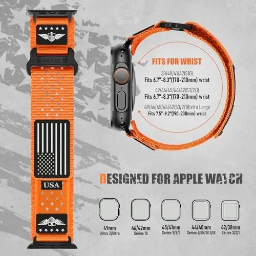 Rugged Nylon Bands for Apple Watch Band 42mm（Series 11/10） 41mm 40mm 38mm Men,Breathable Holes Sport Strap With US Flag Wristband for iWatch band Series 11 10 9 8 7 6 5 4 3 SE3/2/1 