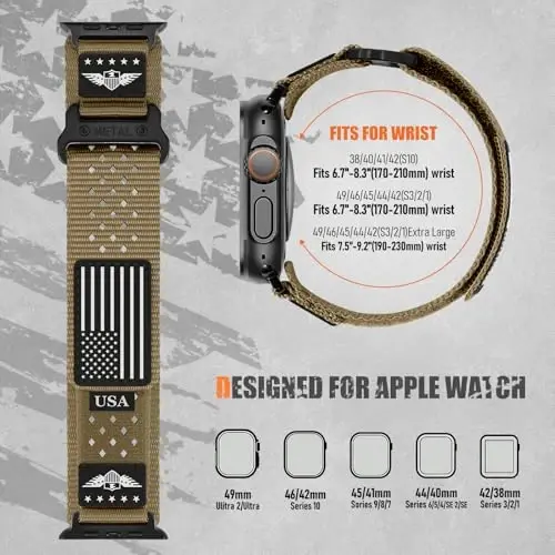 Rugged Nylon Bands for Apple Watch Band 42mm（Series 11/10） 41mm 40mm 38mm Men,Breathable Holes Sport Strap With US Flag Wristband for iWatch band Series 11 10 9 8 7 6 5 4 3 SE3/2/1 