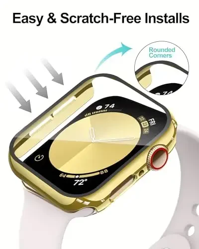 Smiling 2 Pack Case Compatible with Apple Watch SE 3 (2025)/ SE 2/ SE/Series 6/5/4 40mm with Tempered Glass Screen Protector, Hard PC Case- 1 Gold + 1 Transparent - 4