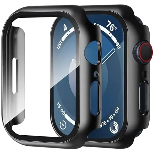 Smiling 2 Pack Case Compatible with Apple Watch SE 3 (2025)/ SE 2/ SE/Series 6/5/4 40mm with Tempered Glass Screen Protector, Hard PC Case Overall Protective Cover- Black - 1