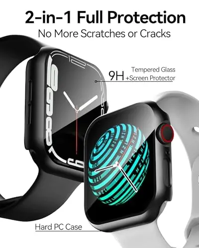 Smiling 2 Pack Case Compatible with Apple Watch SE 3 (2025)/ SE 2/ SE/Series 6/5/4 40mm with Tempered Glass Screen Protector, Hard PC Case Overall Protective Cover- Black - 2