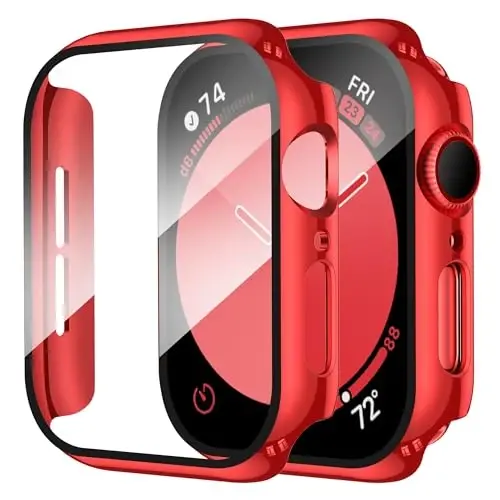 Smiling 2 Pack Case Compatible with Apple Watch SE 3 (2025)/ SE 2/ SE/Series 6/5/4 40mm with Tempered Glass Screen Protector, Hard PC Case Overall Protective Cover-1 Red + 1 Transparent - 1