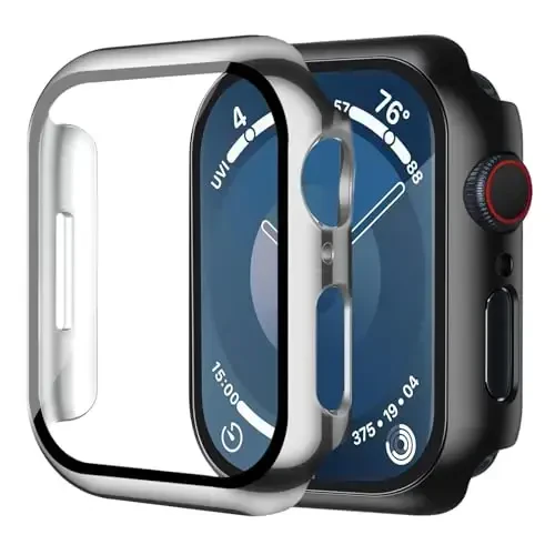 Smiling 2 Pack Case Compatible with Apple Watch SE 3 (2025)/ SE 2/ SE/Series 6/5/4 40mm with Tempered Glass Screen Protector, Hard PC Case Overall Protective Cover- 1 Black + 1 Silver 