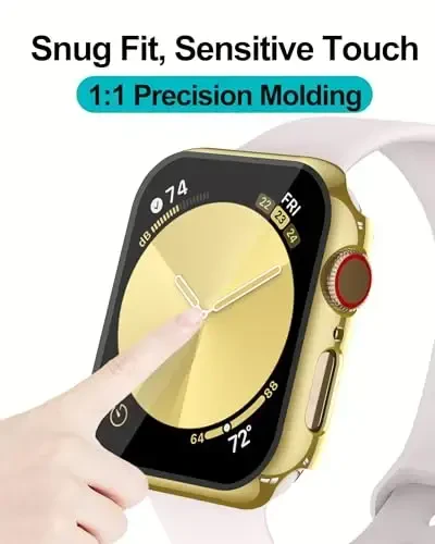 Smiling 2 Pack Case Compatible with Apple Watch SE 3 (2025)/ SE 2/ SE/Series 6/5/4 44mm with Tempered Glass Screen Protector, Hard PC Case Overall Protective Cover- 1 Gold + 1 Transparent - 5
