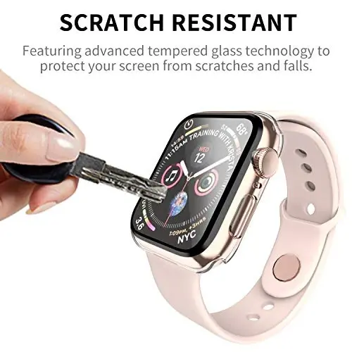 Smiling 2 Pack Case Compatible with Apple Watch SE 3 (2025)/ SE 2/ SE/Series 6/5/4 44mm with Tempered Glass Screen Protector, Hard PC Case Overall Protective Cover- Transparent - 3