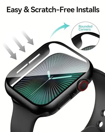 Smiling 2 Pack Case Compatible with Apple Watch SE 3 (2025)/ SE 2/ SE/Series 6/5/4 44mm with Tempered Glass Screen Protector, Hard PC Case Overall Protective Cover - Black - 4