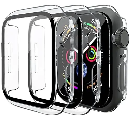 Mugust 3 Pack Case for Apple Watch SE 40mm Series 6 5 4 Hard PC Case with Tempered Glass Screen Protector Waterproof Anti-Scratch Full Protective Cover for iWatch 40mm (Transparent) - 1