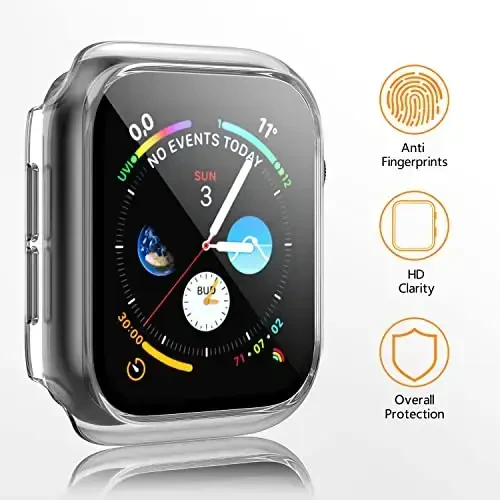 Mugust 3 Pack Case for Apple Watch SE 40mm Series 6 5 4 Hard PC Case with Tempered Glass Screen Protector Waterproof Anti-Scratch Full Protective Cover for iWatch 40mm (Transparent) - Mugust (1)