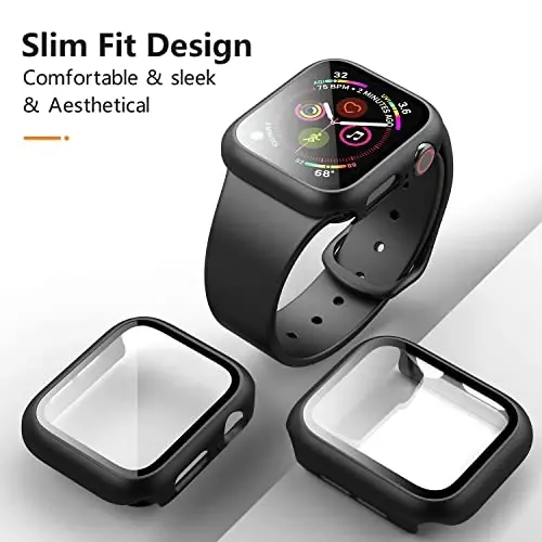 Mugust 3 Pack Case for Apple Watch SE 44mm Series 6 5 4 Hard PC Case with Tempered Glass Screen Protector Waterproof Anti-Scratch Full Protective Cover for iWatch 44mm (Transparent) - 6