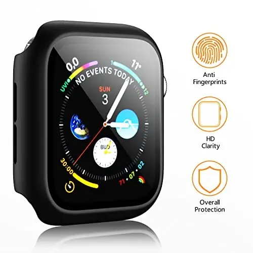 Mugust 3 Pack Case for Apple Watch SE 44mm Series 6 5 4 Hard PC Case with Tempered Glass Screen Protector Waterproof Anti-Scratch Full Protective Cover for iWatch 44mm (Transparent) - 7