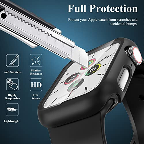 Apple Watch SE Serisi 6/5/4 44mm ile Uyumlu 3'lü Kılıf Kiti Temperli Cam Ekran Koruyucu, EWUONU Sert PC Tam Kaplama Ultra İnce HD Tampon Koruyucu Kılıf iWatch 44mm için, Siyah/Siyah/Siyah - 4