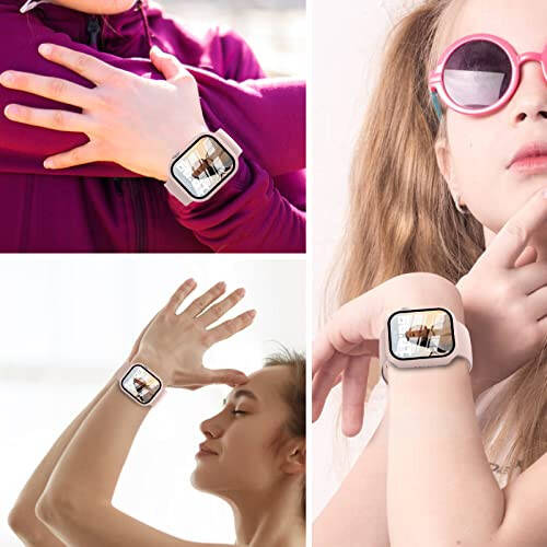 Apple Watch Serie9/8/7 45mm ile Uyumlu 3'lü Kılıf Seti, Temperli Cam Ekran Koruyucu, EWUONU Sert PC Tam Kaplama Ultra İnce HD Çerçeve Koruyucu Kılıf iWatch 45mm için, Gül Altın/Pembe/Şeffaf - 6