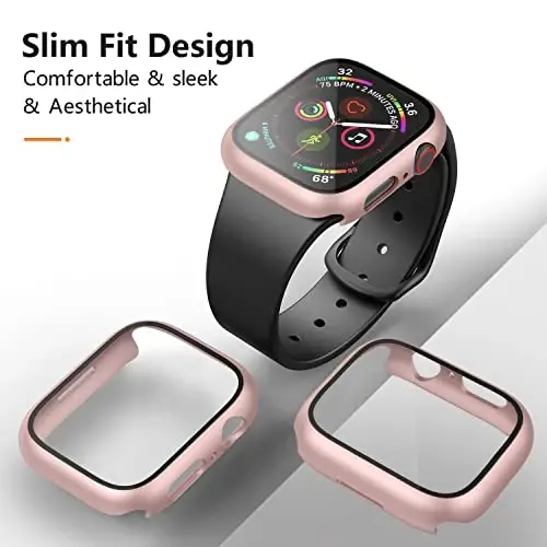 Mugust 3 Pack Case for Apple Watch Series 10 42mm Hard PC Case with Tempered Glass Screen Protector Waterproof Anti-Scratch Ultra-Thin Protective Cover, Transparent/Rose Gold/Starlight - 1