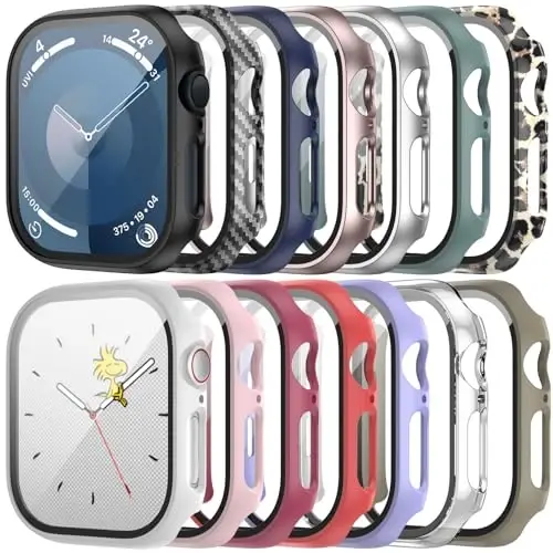 anotch 14 Pack Case with Tempered Glass Screen Protector for Apple Watch Series 10 46mm, Full Coverage Hard PC Protective Cover HD Ultra-Thin Guard Bumper For iWatch 10 46mm Accessories - 1