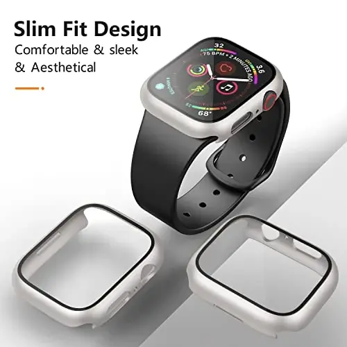 Mugust 3 Pack Case for Apple Watch Series 10 46mm Hard PC Case with Tempered Glass Screen Protector Waterproof Anti-Scratch Ultra-Thin Protective Cover for iWatch, Black/Rose Gold/Starlight - 7