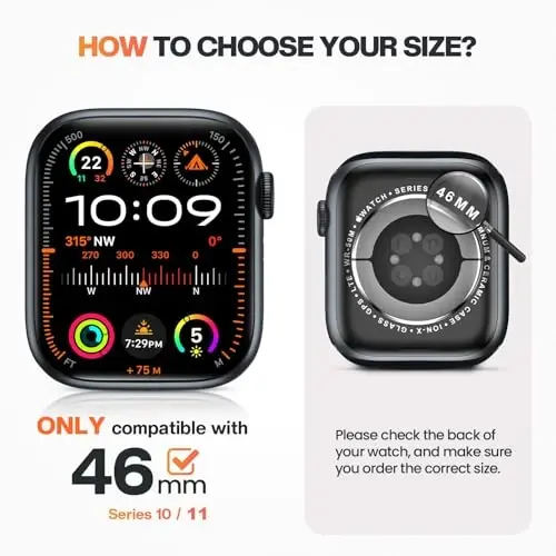 Apple Watch Series 10 için Goton 2'li Paket Su Geçirmez Kılıf 46mm Ekran Koruyucu, Temperli Cam Sert PC Darbeye Dayanıklı Arka Tampon iWatch 10 (2024) için 