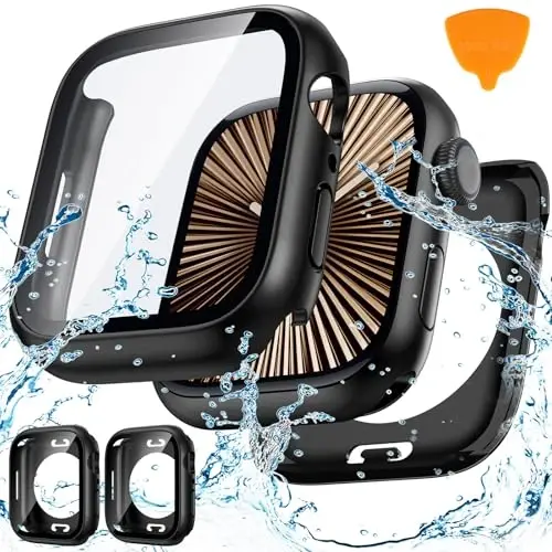 Goton 2 Pack Waterproof Case for Apple Watch Series 10 Screen Protector 46mm, Tempered Glass Hard PC Shockproof Cover Back Bumper for iWatch 10 (2024) - 1
