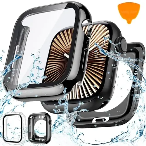 Goton 2 Pack Waterproof Case for Apple Watch Series 10 Screen Protector 46mm, Tempered Glass Hard PC Shockproof Cover Back Bumper for iWatch 10 (2024) - 1