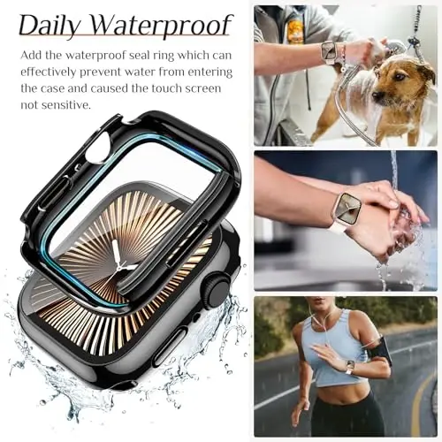 Goton 2 Pack Waterproof Case for Apple Watch Series 10 Screen Protector 46mm, Tempered Glass Hard PC Shockproof Cover Back Bumper for iWatch 10 (2024) - 3