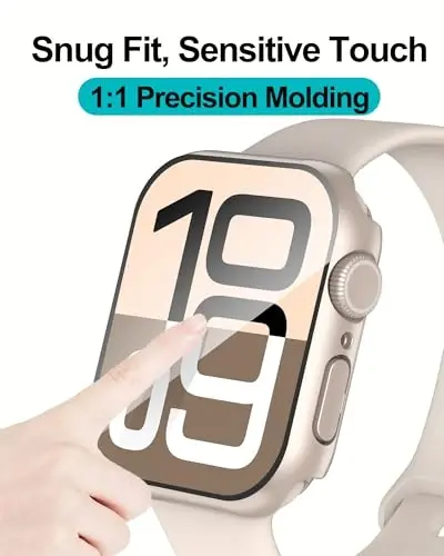 Smiling 2 Pack Case Compatible with Apple Watch Series 11 (2025)/ Series 10 46mm with Tempered Glass Screen Protector, Hard PC Case Scratch-Resistant Overall Protective Cover- Starlight - 4
