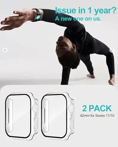 Smiling 2 Pack Case Compatible with Apple Watch Series 11 (2025)/Series 10 42mm with Tempered Glass Screen Protector, Hard PC Case Scratch-Resistant Overall Protective Cover- Transparent - 6