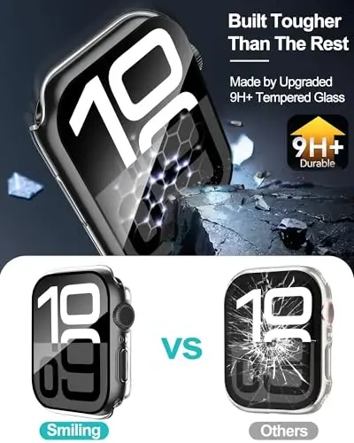 Smiling 2 Pack Case Compatible with Apple Watch Series 11 (2025)/Series 10 42mm with Tempered Glass Screen Protector, Hard PC Case Scratch-Resistant Overall Protective Cover- Transparent - 3