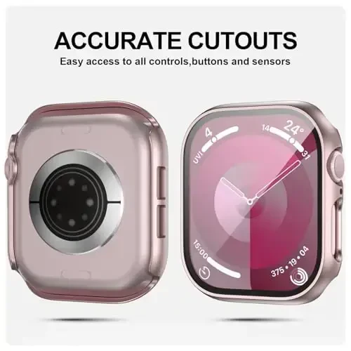 2 Pack Case with Tempered Glass Screen Protector for Apple Watch Series 11(2025) Series 10 42mm,JZK Slim Guard Bumper Full Coverage Hard PC Protective Cover HD Ultra-Thin Cover for iWatch 11/10 42mm,Rose Gold+Clear - JZK (1)