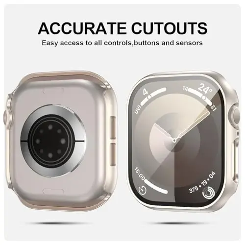 2 Pack Case with Tempered Glass Screen Protector for Apple Watch Series 11(2025) Series 10 42mm,JZK Slim Guard Bumper Full Coverage Hard PC Protective Cover HD Ultra-Thin Cover for iWatch 11/10 42mm,Starlight - 2