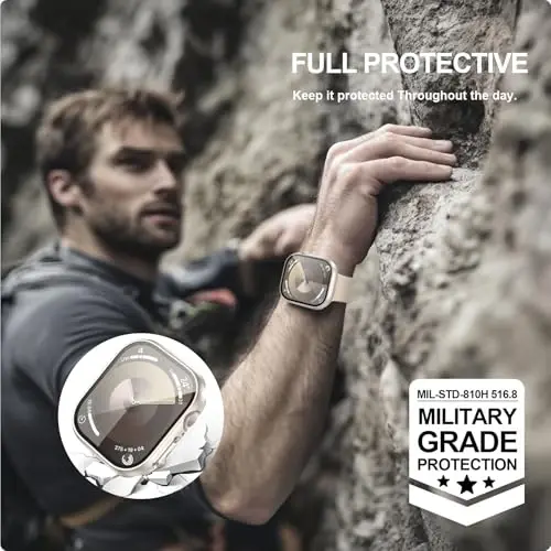 Apple Watch Series 11(2025) Series 10 42mm uchun закалённое стекло экран ҳимояси билан 2 талик ғилоф, JZK Slim Guard Bumper тўлиқ қопламали қаттиқ PC ҳимоя қопламаси iWatch 11/10 42mm учун HD ўта юпқа қоплама, Starlight+Clear - 5