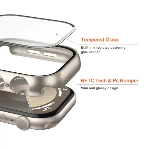 Apple Watch Series 11(2025) Series 10 42mm uchun закалённое стеклоli ekran himoyachisi bilan 2 ta quti, JZK Slim Guard Bumper to'liq qamrovli qattiq kompyuter himoya qopqog'i iWatch 11/10 42mm uchun HD Ultra yupqa qopqoq, Starlight - 4