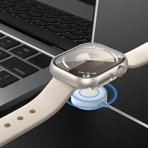 Apple Watch Series 11(2025) Series 10 42mm uchun закалённое стеклоli ekran himoyachisi bilan 2 ta quti, JZK Slim Guard Bumper to'liq qamrovli qattiq kompyuter himoya qopqog'i iWatch 11/10 42mm uchun HD Ultra yupqa qopqoq, Starlight - 5