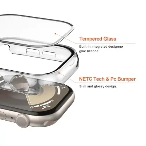 Apple Watch Series 11(2025) Series 10 46mm uchun закалённое стекло ekran himoyachisi bilan 2 ta quti, JZK Slim Guard Bumper to'liq qamrovli qattiq kompyuter himoya qopqog'i iWatch 11/10 46mm aksessuarlari uchun HD o'ta yupqa qopqoq, tiniq - 4