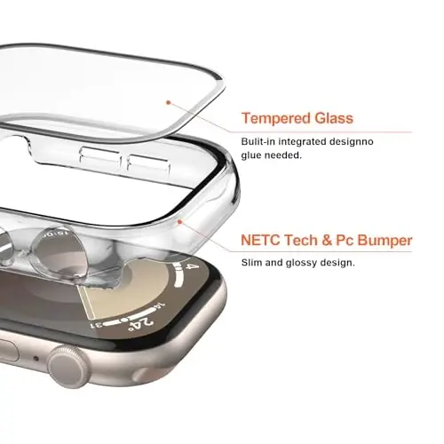 Apple Watch Series 11(2025) Series 10 46mm uchun закалённое стекло ekran himoyachisi bilan 2 ta quti, JZK Slim Guard Bumper to'liq qamrovli qattiq kompyuter himoya qopqog'i iWatch 11/10 46mm aksessuarlari uchun HD o'ta yupqa qopqoq, tiniq - 4