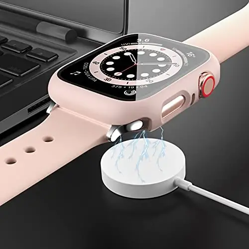 JZK Screen Protector for Apple Watch Series 3/2/1 38mm Case,Rose Gold+Clear | 2 Pack,for Apple watch Case,Hard PC Cover,Tempered Glass,Full Coverage,High Sensitive Touch,Anti-scratch,HD,Charge Directly - 5