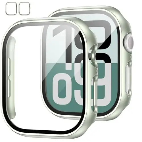 2 Pack Case with Tempered Glass Screen Protector for Apple Watch Series 3/2/1 42mm,JZK Slim Guard Bumper Full Coverage Hard PC Protective Cover HD Ultra-Thin Cover for iWatch 42mm,Light Cyan - JZK