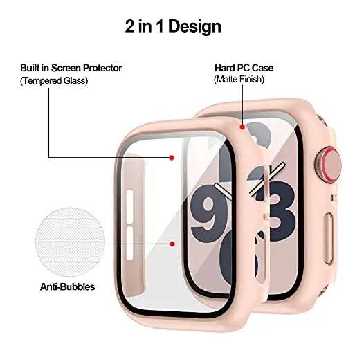 3 Pack Hard PC Case Compatible with Apple Watch Series 3/2/1 42mm, BHARVEST Case with Tempered Glass Screen Protector Overall Bubble-Free Cover for iWatch Accessories, Black+Pink+Clear - BHARVEST (1)