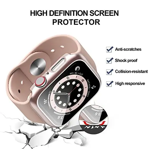 3 Pack Hard PC Case Compatible with Apple Watch Series 3/2/1 42mm, BHARVEST Case with Tempered Glass Screen Protector Overall Bubble-Free Cover for iWatch Accessories, Black+White+Rose Gold - 2