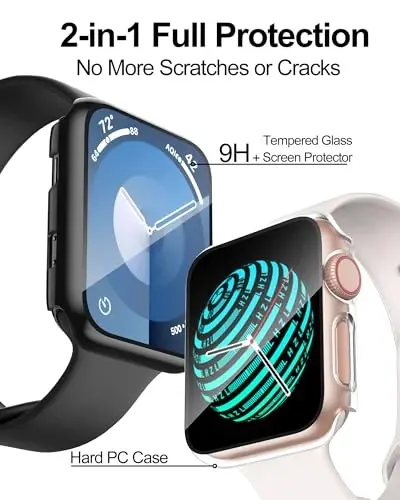 Smiling 2 Pack Case Compatible with Apple Watch Series 3/Series 2 42mm with Tempered Glass Screen Protector, Hard PC Case Overall Protective Cover- 1 Black + 1 Transparent - 2