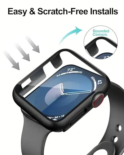Smiling 2 Pack Case Built in Tempered Glass Screen Protector Compatible with Apple Watch Series 3/Series 2 42mm, Hard PC Case Overall Protective Cover- 1 Black + 1 Transparent - 4