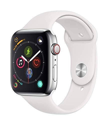 Apple Watch Series 4 (GPS + Cellular, 44MM) - Stainless Steel Case with White Sport Band (Renewed) - 6