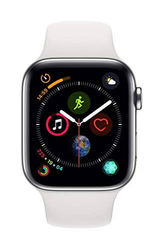 Apple Watch Series 4 (GPS + Cellular, 44MM) - Stainless Steel Case with White Sport Band (Renewed) - 7