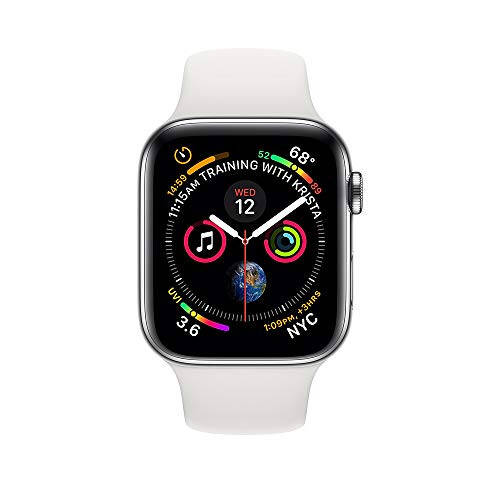 Apple Watch Series 4 (GPS + Cellular, 44MM) - Stainless Steel Case with White Sport Band (Renewed) - 2