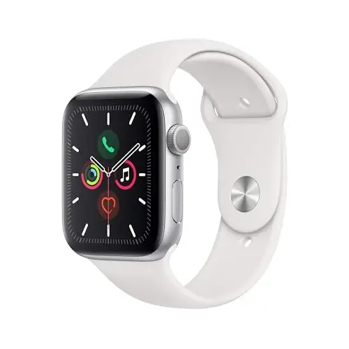 Apple Watch Series 5 (GPS, 44MM) - Silver Aluminum Case with White Sport Band (Renewed) 
