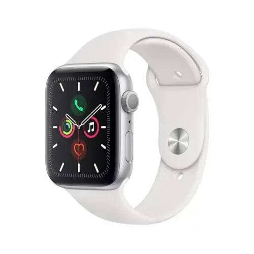 Apple Watch Series 5 (GPS, 44MM) - Silver Aluminum Case with White Sport Band (Renewed) - 1