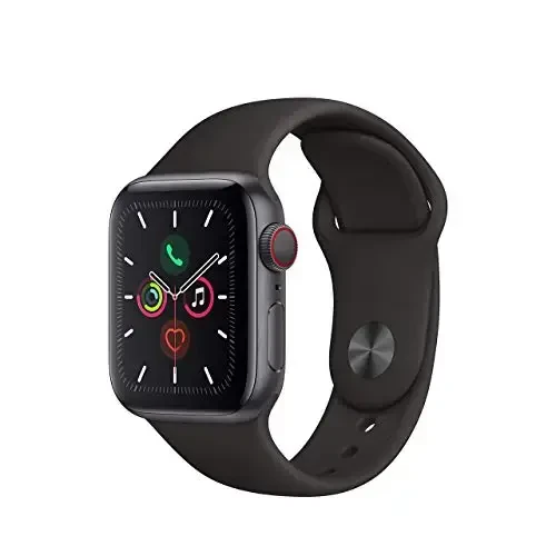 Apple Watch Series 5 (GPS + Cellular, 40MM) - Stainless Steel Case with Black Sport Band (Renewed) - APPLE