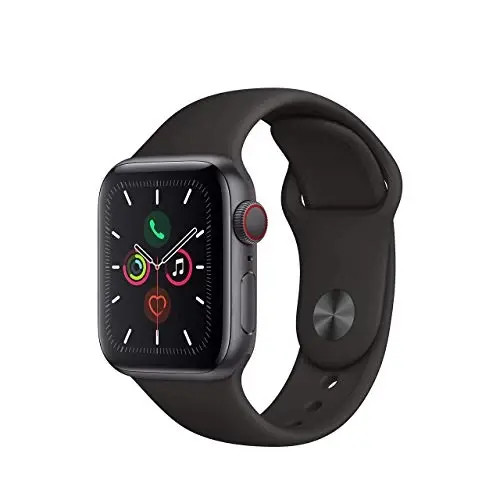 Apple Watch Series 5 (GPS + Cellular, 40MM) - Stainless Steel Case with Black Sport Band (Renewed) - APPLE