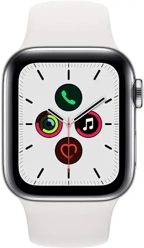 Apple Watch Series 5 (GPS + Cellular, 44MM) - Oq sport bandi bilan kumush zanglamaydigan po'latdan yasalgan korpus (yangilangan) - 2