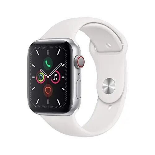 Apple Watch Series 5 (GPS + Cellular, 44MM) - Silver Aluminum Case with White Sport Band (Renewed) - Apple